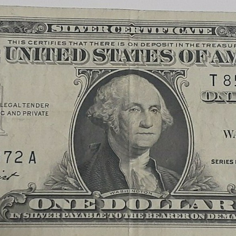 1957 One Dollar Bill Silver Certificate Average Circulated Blue Seal VG-AU