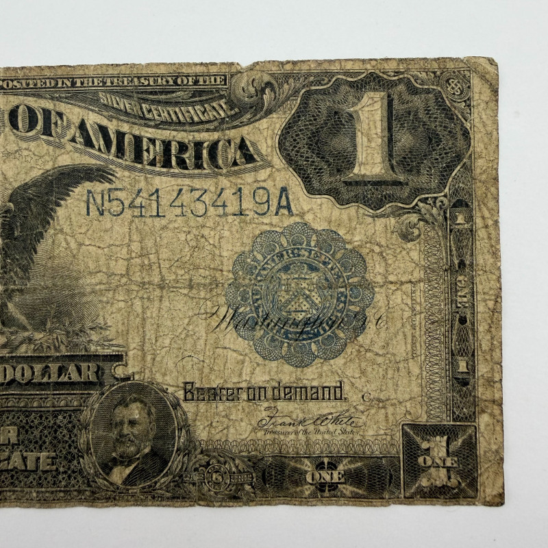 1899 $1 Large Silver Certificate Black Eagle Blue Seal, Serial N54143419A Dallas