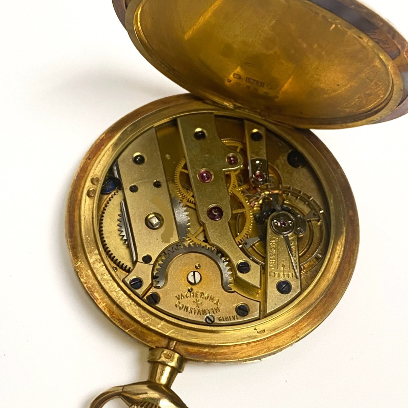 Rare Vintage Vacheron Constantin 18K Gold Enamel Guilloche Pocket Watch 1920s