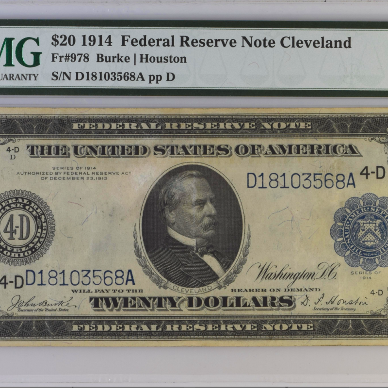  Fr #978 1914 $20 FRN  New York, PMG 35 4-D Choice Very Fine, BURKE/HOUSTON