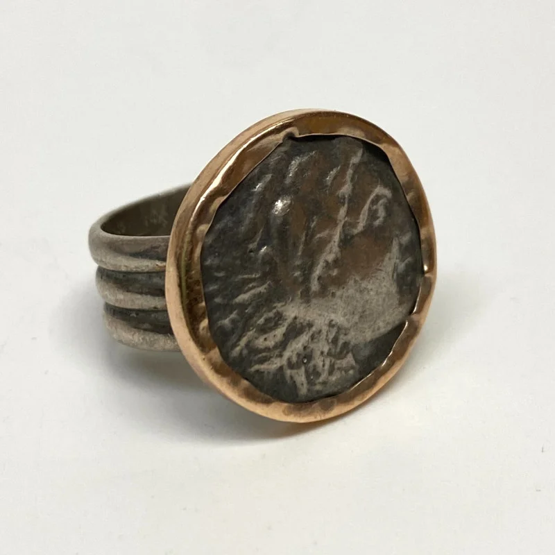 Alexander The Great Coin Ring 14K Gold and Sterling Silver, Size 7