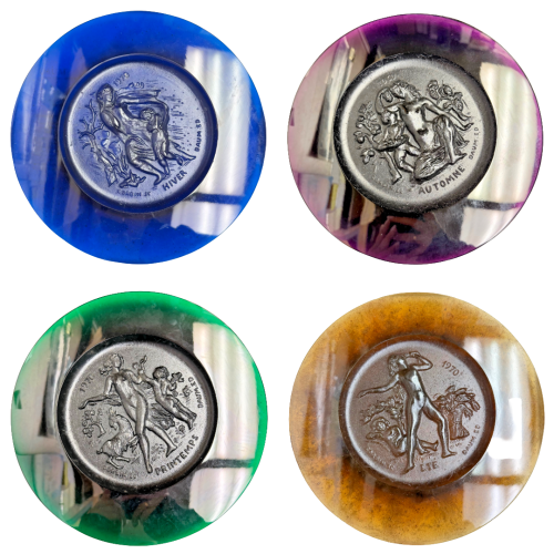 Daum France Les 4 Saisons Complete Set 4 Pâte de Verre Plates Corbin #1449/2000 Daum France Les 4 Saisons Complete Set 4 Pâte de Verre Plates Corbin #1449/2000