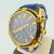 Guess Chronograph Gold Tone Watch Blue Silicone Strap Black Dial
