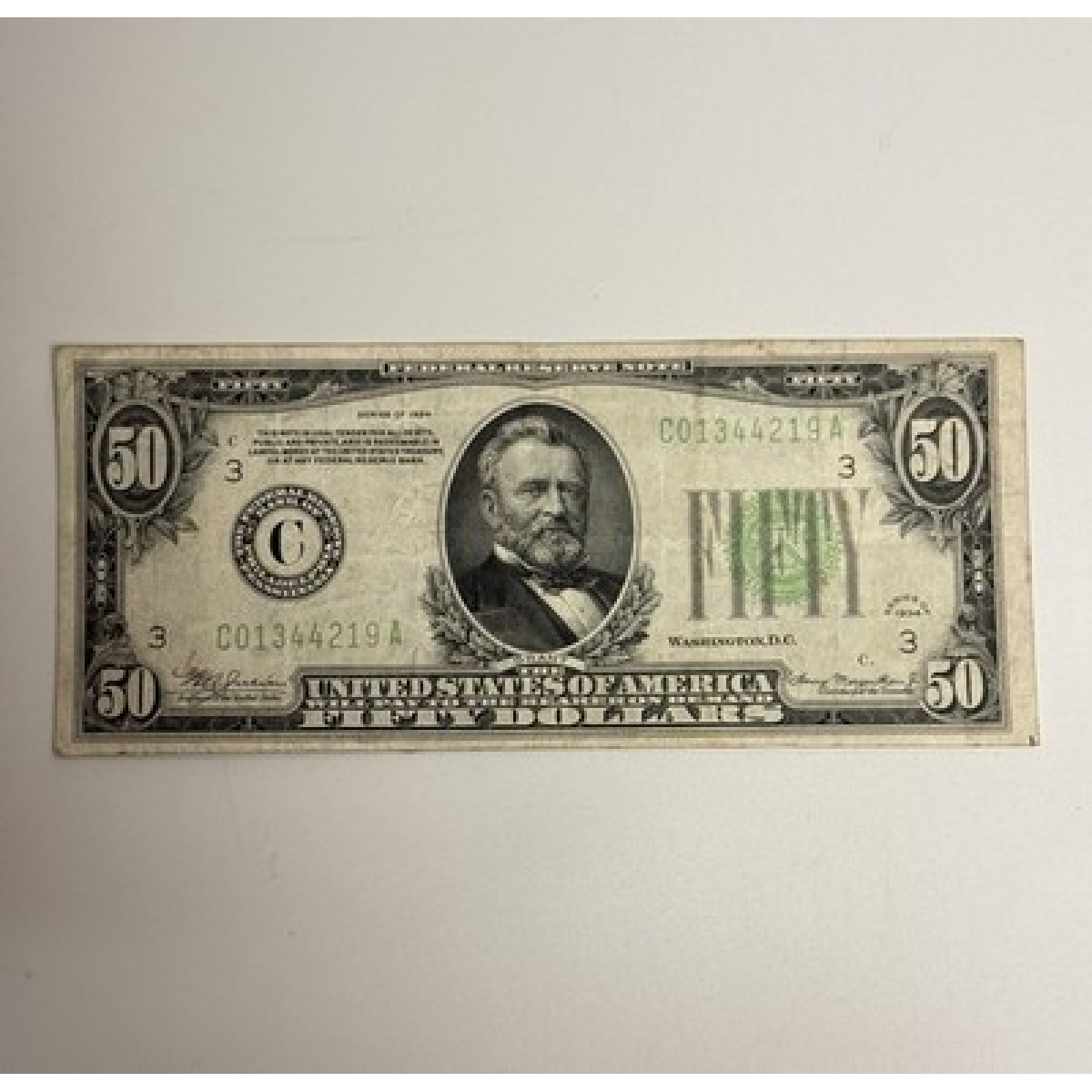 1934 $50 Federal Reserve Note Old U.S. Currency Fifty Dollar Bill
