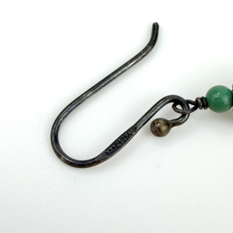 Vintage SX 925 THAI Pearls and Natural Green Round Beads Dangle Hook Earrings