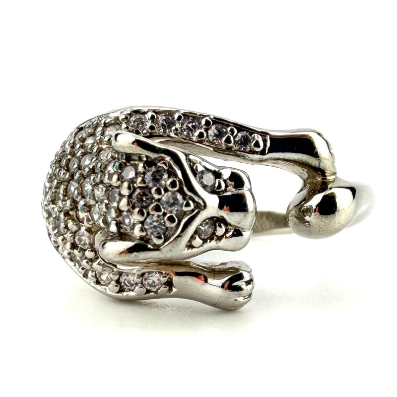 Vintage-Style Silver 925 Panther Ring – Pave CZ Stones, Size 7