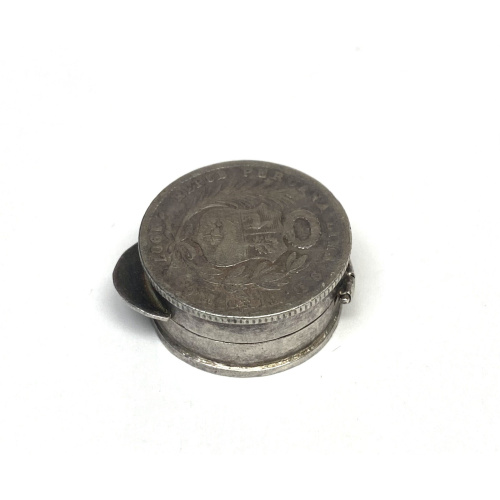 ANTIQUE 1907 Repub: Peruana Lima 9 Fino: F.G. Silver Coin Mini Container RARE