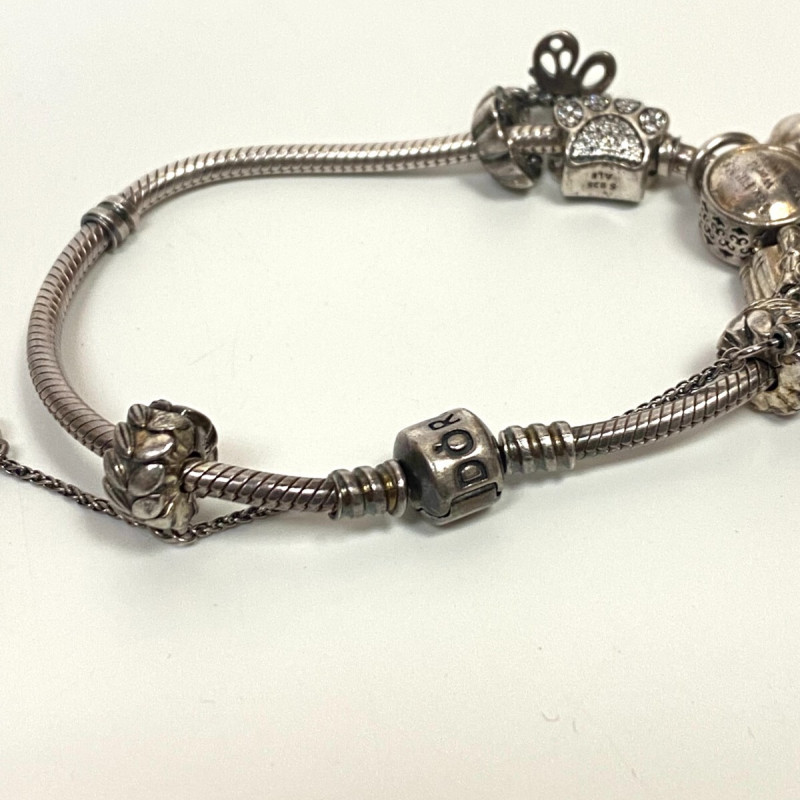 Pandora Solid Sterling Silver Multi-Charm Snake Bracelet 7 in, Box Pandora Solid Sterling Silver Multi-Charm Snake Bracelet 7 in, Box