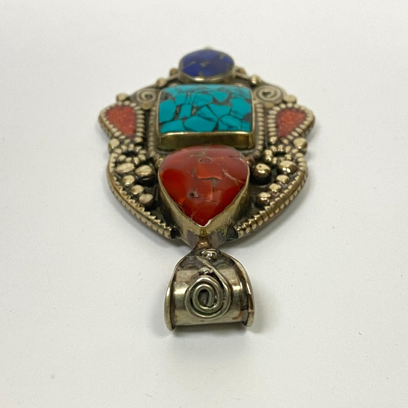 Old Brass Multicolor Stones Inserts Unique Pendant