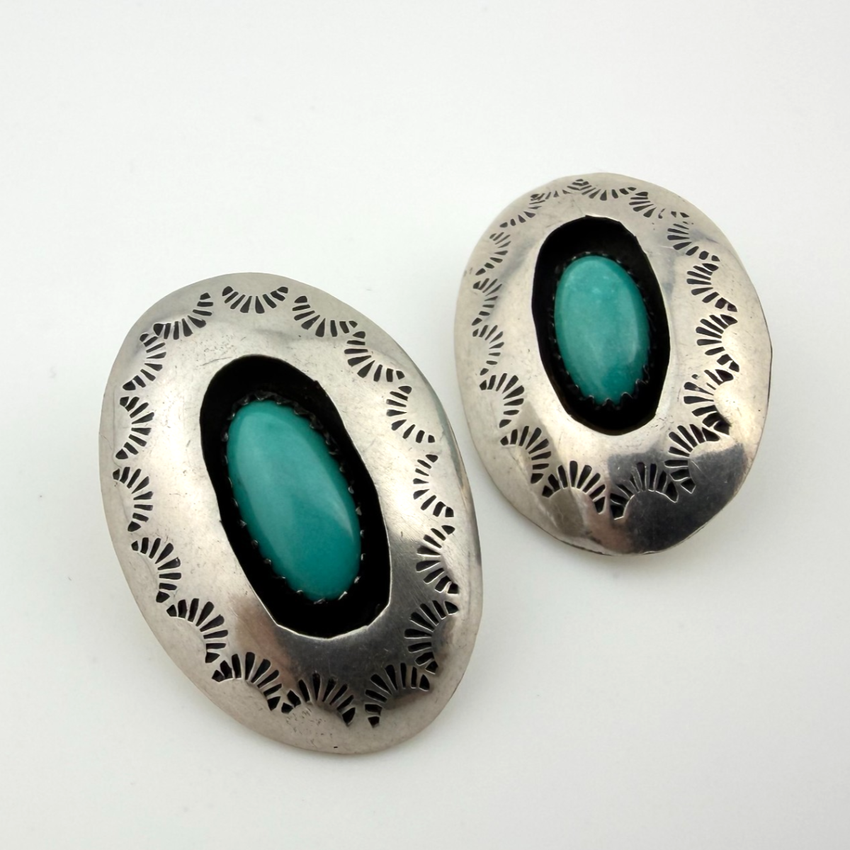 Navajo Sterling Silver Turquoise Shadowbox Stud Earrings – LG - Navajo