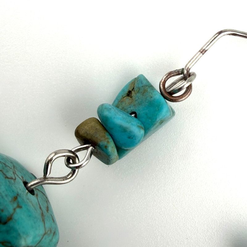 Vintage Navajo Style Natural Turquoise Beaded Dangle Earrings