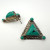 Vintage Dark Teal Turquoise Sterling Silver Triangle Stud Earrings Signed India