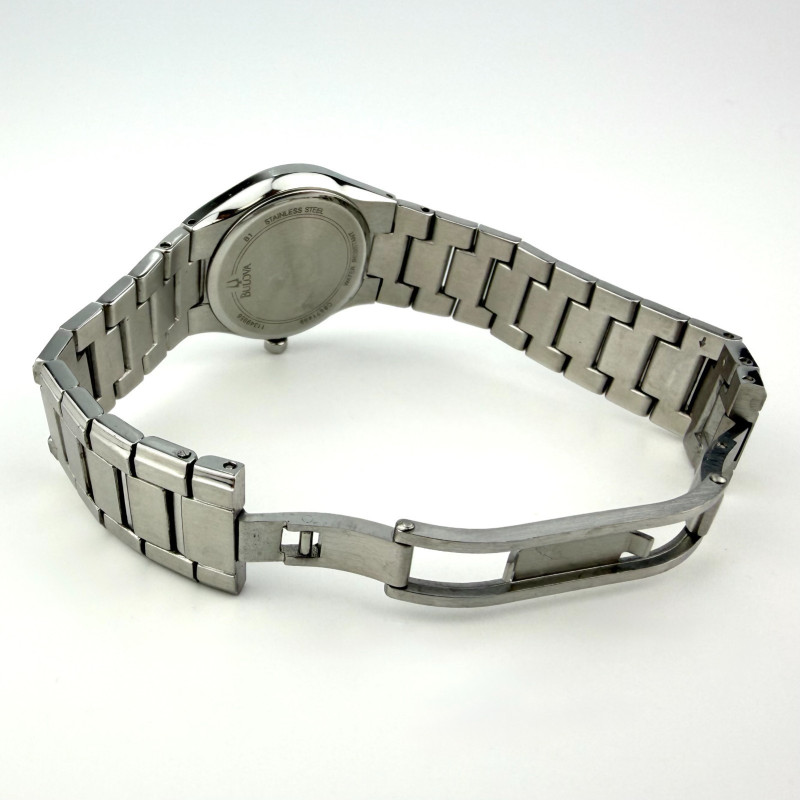 Bulova Diamond Silver Tone Black MOP Date Dial Womens Dress Watch 96R132