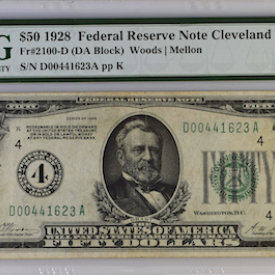 FR#2100 - D.1928 FRN Cleveland  35CVF  DA Block Woods/ Mellon 