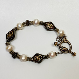 Elyse Ryan 925 Silver and 18K Gold Pearl Bracelet 7.5 in