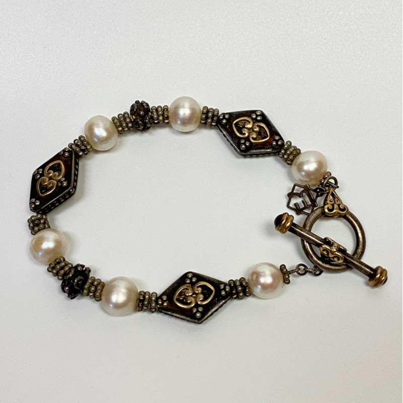 Elyse Ryan 925 Silver and 18K Gold Pearl Bracelet 7.5 in Elyse Ryan 925 Silver and 18K Gold Pearl Bracelet 7.5 in
