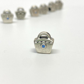 Authentic Pandora Silver Blue CZ Scalloped Purse Bead 790473CZB | RETIRED
