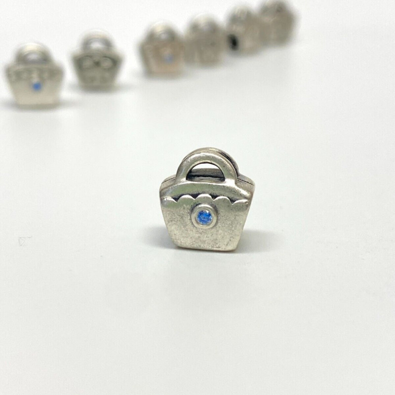 Authentic Pandora Silver Blue CZ Scalloped Purse Bead 790473CZB | RETIRED Authentic Pandora Silver Blue CZ Scalloped Purse Bead 790473CZB | RETIRED