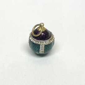 Antique Sterling Silver Green/Plum Colored Diamond Studded Enamel Egg