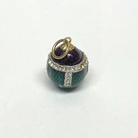 Antique Sterling Silver Green/Plum Colored Diamond Studded Enamel Egg