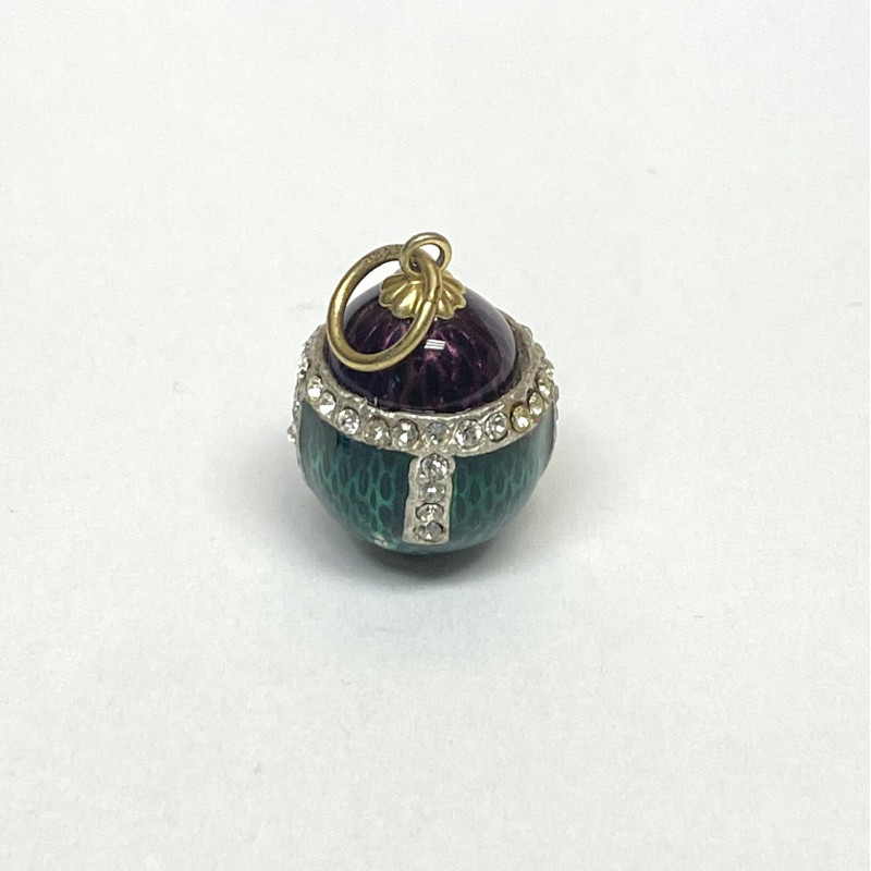 Antique Sterling Silver Green/Plum Colored Diamond Studded Enamel Egg Antique Sterling Silver Green/Plum Colored Diamond Studded Enamel Egg