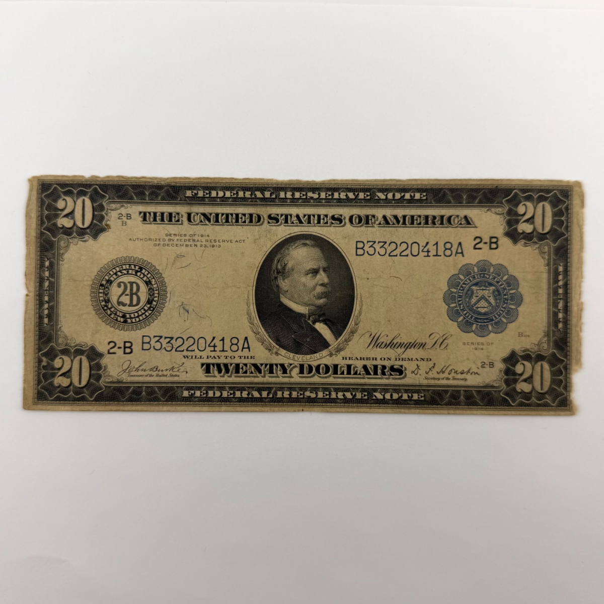 1914 $20 Large FRN Blue Seal - Quad Repeater, Serial B33220418A, NY