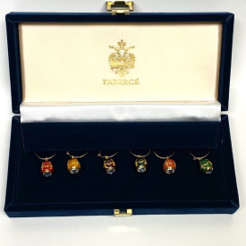 Faberge Egg Wine Glass Charms: Set of Six in Velvet Case - EXCELLENT CONDITION!