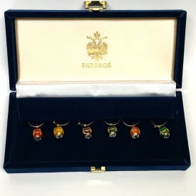 Faberge Egg Wine Glass Charms: Set of Six in Velvet Case - EXCELLENT CONDITION!