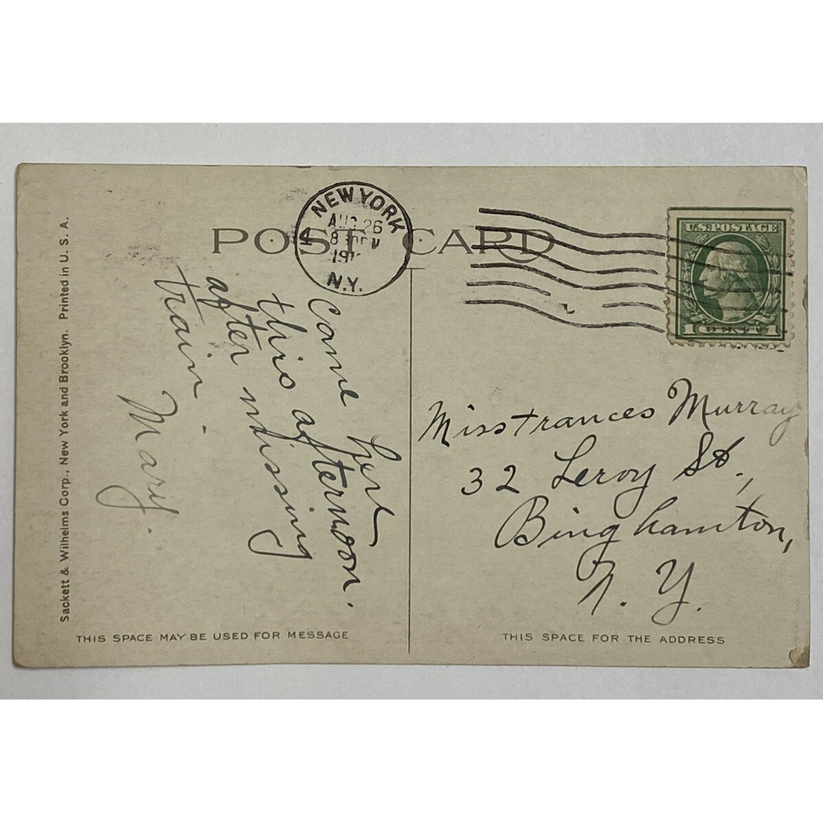 1922 1 Cent George Washington Postage Stamp On Post Card #Aug 26 !!!!