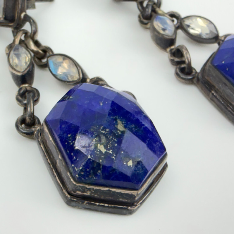 Vintage Nicky Butler Sterling Silver Rainbow Moonstone Lapis Dangle Earrings