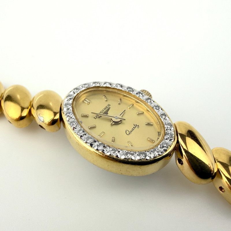 Longines Quartz Women's Watch Gold Tone Oval Diamond Bezel Bracelet BT 9815