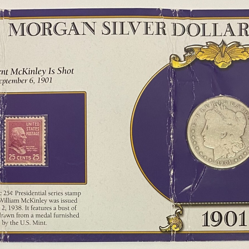1901 O Morgan Silver Dollar U S Postal Commemorative Stamp Set Rare 25c Stamp