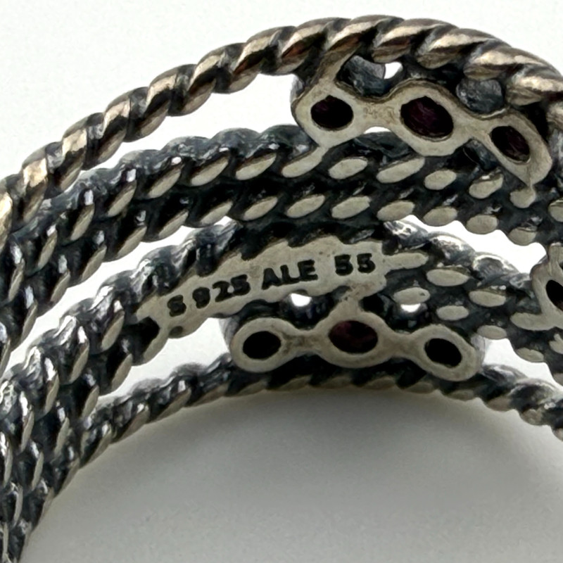 Pandora Sterling Silver Pink Rhodolite Gemstone Hidden Romance Wrap Ring Size 7