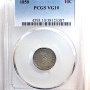 1850 PGCS LIBERTY SEATED 10C VG10