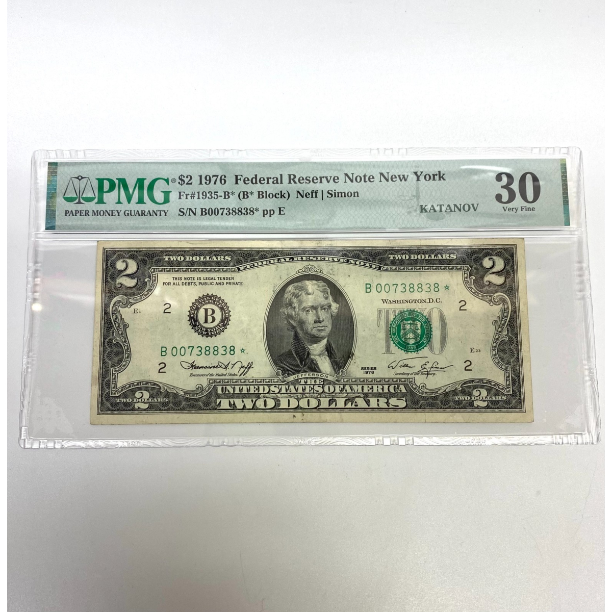 Fr 1935-B* (B* Block) $2 1976 FRN New York PMG 30