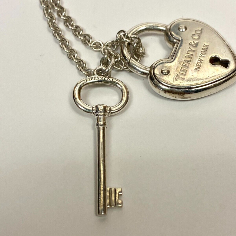 Rare Tiffany & Co Silver Heart Arc Padlock Charm and Key Necklace, 16 Inches Rare Tiffany & Co Silver Heart Arc Padlock Charm and Key Necklace, 16 Inches