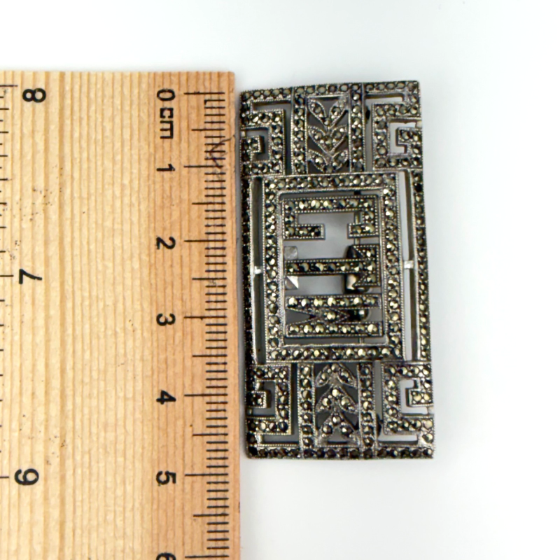 Vintage Art Deco Sterling Silver Marcasite Pin Brooch Initials CTW