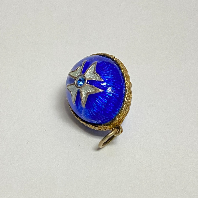 Small Antique Sterling Silver Enamel Egg Pendant (BLUE WITH STARS) Small Antique Sterling Silver Enamel Egg Pendant (BLUE WITH STARS)
