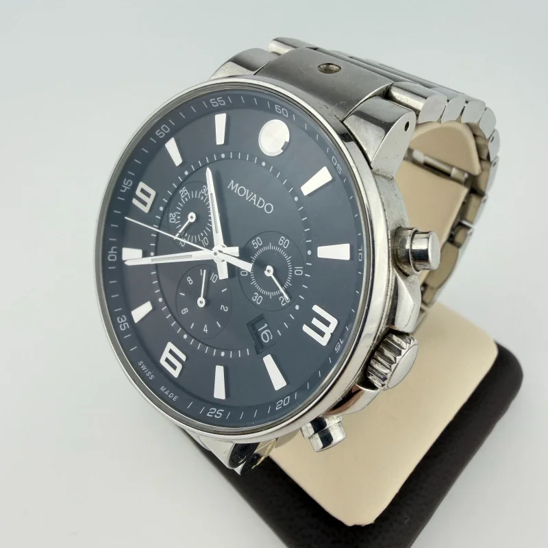 Movado SE Pilot Stainless Steel Chronograph Men's Watch Black Dial Model 0606759