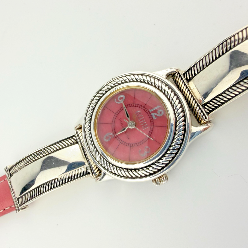 Vintage ECCLISSI Sterling Silver 925 Ladies Bracelet Pink Dial Watch