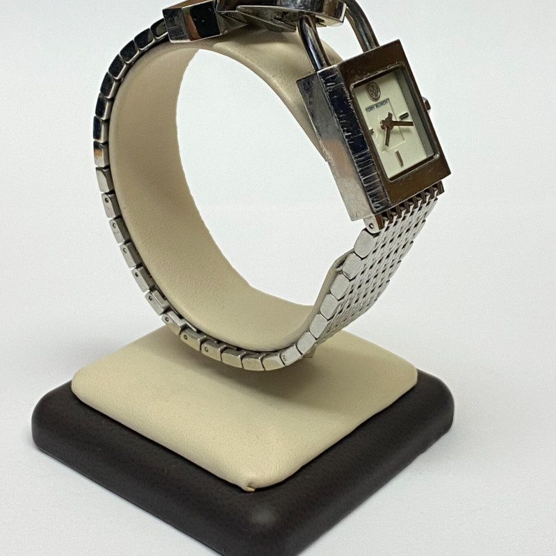 TORY BURCH Surrey Silver-tone Chain Lock Bracelet Watch TORY BURCH Surrey Silver-tone Chain Lock Bracelet Watch