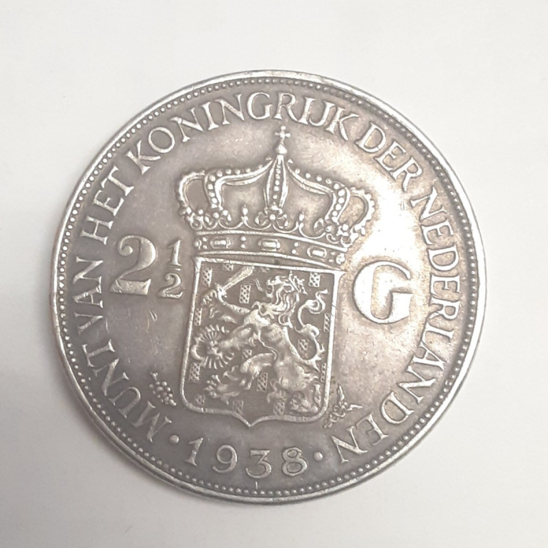 1938 Wilhelmina Koningin der Nederlanden 25 Cent Silver Coin