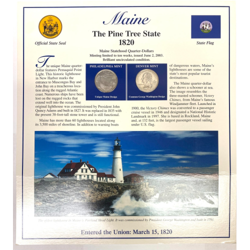 2003 Postal Commemorative Society Statehood Quarter/stamps Maine P & D 2003 Postal Commemorative Society Statehood Quarter/stamps Maine P & D