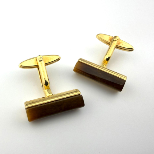 Vintage NINA RICCI Gold Tone Plated Tiger's Eye Cufflinks France Hallmarked Vintage NINA RICCI Gold Tone Plated Tiger's Eye Cufflinks France Hallmarked