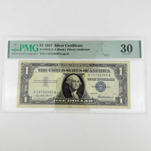 1957 $1 Silver Certificate Fr. 1619 UA Block Priest/Anderson PMG 30 U18792985A 1957 $1 Silver Certificate Fr. 1619 UA Block Priest/Anderson PMG 30 U18792985A
