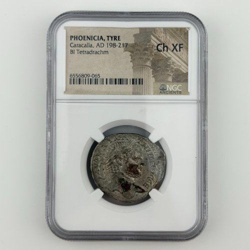 PHOENICIA, TYRE Caracalla (AD 198-217) BI Tetradrachm - NGC Ch XF PHOENICIA, TYRE Caracalla (AD 198-217) BI Tetradrachm - NGC Ch XF