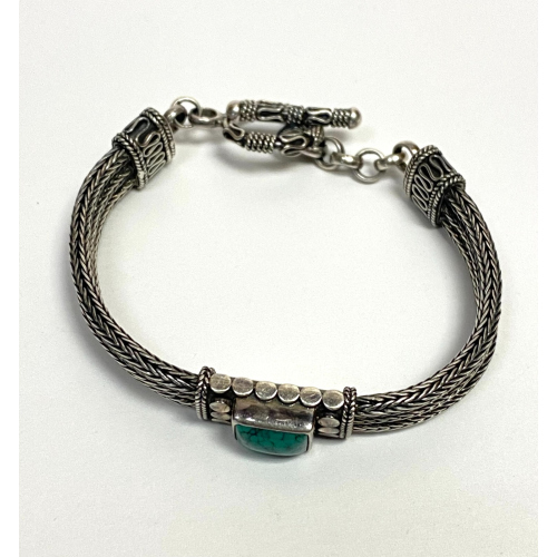 Vintage Sterling Silver 925 Turquoise Dual Chain Station Bracelet- 7" Vintage Sterling Silver 925 Turquoise Dual Chain Station Bracelet- 7"
