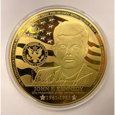 John F. Kennedy Commemorative Coin layered in 24K Gold w/ COA John F. Kennedy Commemorative Coin layered in 24K Gold w/ COA