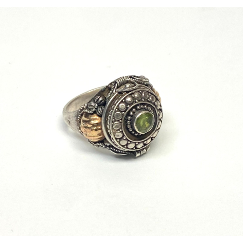 OLD VICTORIAN STYLE STERLING SILVER and 14k, GREEN PERIDOT POISON RING Size 6.7 OLD VICTORIAN STYLE STERLING SILVER and 14k, GREEN PERIDOT POISON RING Size 6.7