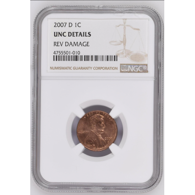 2007 LINCOLN MEMORIAL D 1C NGC UNC DETAILS REV DAMAGE 2007 LINCOLN MEMORIAL D 1C NGC UNC DETAILS REV DAMAGE